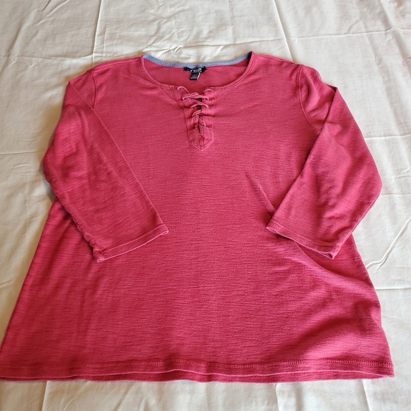 Chaps Denim Tops - Chaps Denim Womens XL Raspberry Pink Lace Up Henley Slub Knit 3/4 Sleeve Top